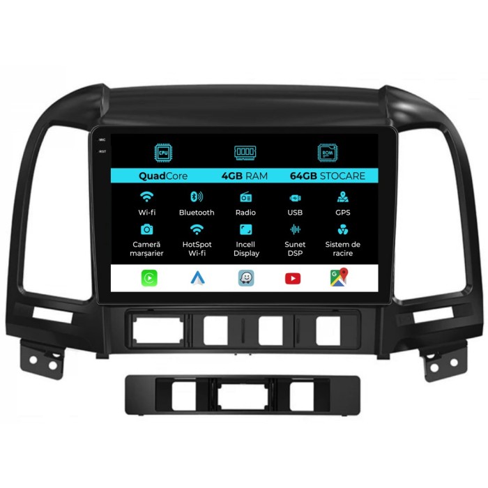 Navigatie Dedicata Hyundai Santa Fe (2005-2012),QuadCore, 9Inch, 4Gb Ram, 64Gb Stocare, Carplay