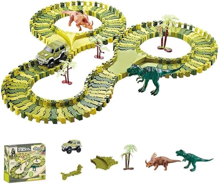 Set de curse interactiv Dinosaur Track Toys, 120 piese + Masinuta electrica