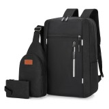 Set, 3 piese, Rucsac Smart Pack, Negru, panza oxford, port usb extern, multiple buzunare si spatii de depozitare, modern si ergonomic
