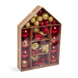 Set 36 Decoratiuni pentru Bradul de Craciun cu Globuri in Diverse Forme, Culoare Rosu/Auriu, Familly Christmas