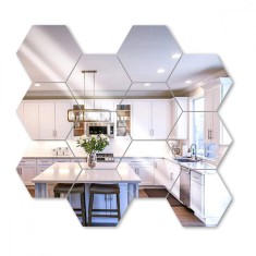 Set 12 Oglinzi Acrilice Decorative Autoadezive DAVIDAMI CONCEPT&reg; model Hexagon, dimensiune 18.5 cm x 16 cm x 9.3 cm