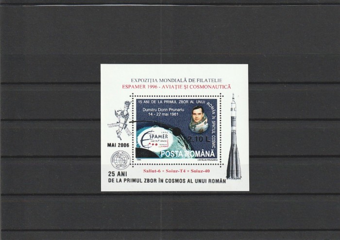 2006 LP 1723 25 ANI DE LA PRIMUL ZBOR IN COSMOS AL UNUI ROMAN COLITA CU SUPRATIPAR ARGINTIU MNH NESTAMPILATA