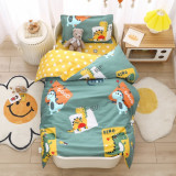 Set lenjerie de pat pentru copii, Lucmark, 3 piese, Bumbac, Model dinozauri - verde, Multicolor