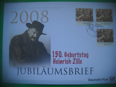 HOPCT PLIC FDC S 2010 HEINRICH ZILLE /CARICATURI -2008-JUBILAUMSBRIEF GERMANIA foto