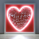 Panou LED Neon Inima cu Mesaje de Dragoste, 25x25cm, Rosu, CMCLASS