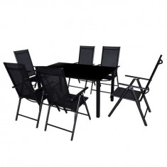 Set mobilier exterior, scaune pliante, 7 piese, negru, aluminiu foto
