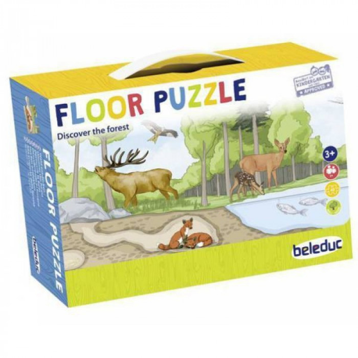 Puzzle de podea Beleduc Descopera padurea, 120 cm lungime, 40 de piese