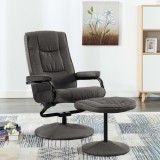 Cumpara ieftin Fotoliu rabatabil cu taburet, gri &icirc;nchis, material textil