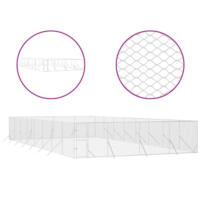 Padoc de exterior pentru caini argintiu 8x16x2m otel galvanizat