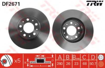 Disc frana VOLVO V70 I (LV) (1996 - 2000) TRW DF2671 foto