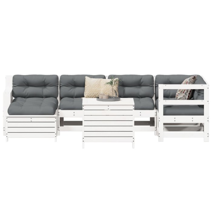 Gossi set canapea de gradina, 7 piese, alb, lemn masiv de pin