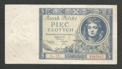 POLONIA 5 ZLOTI ZLOTYCH 1930 [3] P-72b , XF+ foto