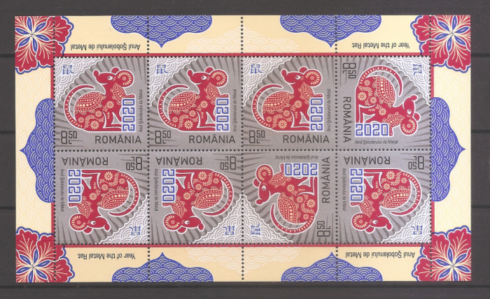 Romania 2020 - LP 2270c, Zodiacul chinezesc, Anul șobolanului, MC de 8, MNH