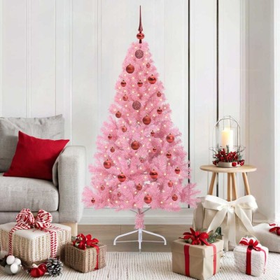 vidaXL Pom de Crăciun artificial pre-iluminat Roz 150 cm PVC 3397063 foto