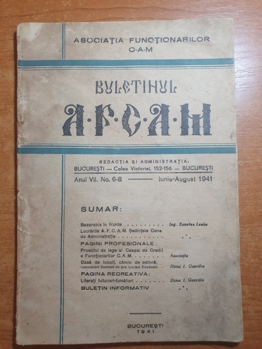 revista buletinul A.F.C.A.M - iunie -august 1941- recucerirea basarabiei