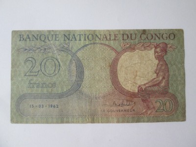 Rara! Congo 20 Francs 1962,bancnota din imagini foto