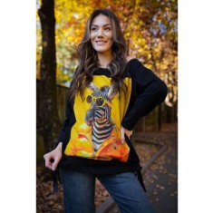 BLUZA DIN BUMBAC OVERSIZE CU MANECA LUNGA SI FUNDITE REGLABILE IN TALIE COOL MARTY TALIE UNICA Multicolora