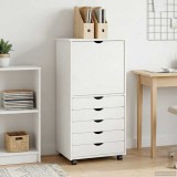 vidaXL Cabinet mobil cu roata Alb 53 x 39 x 103 cm Lemn de pin masiv 42028369