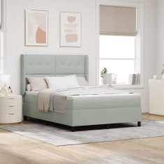 vidaXL Pat cu boxă spring LED și saltea Gri deschis 160 x 200 cm