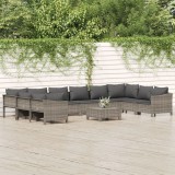 Set Mobilier Gradina vidaXL, 11 Piese, Poliratan Gri, Cadru Otel, Perne Incluse, Design Modular