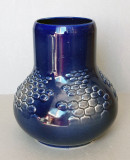 Vaza vintage din ceramica albastra anii 70, stanta originala Faianta Sighisoara