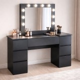 Cumpara ieftin Masa de toaleta/machiaj, Antonia, negru, cu oglinda si LED-uri, 155x42x135 cm