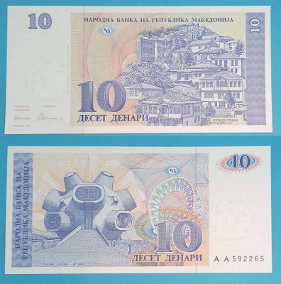 Macedonia (p#9) 10 Denari 1993 &amp;#039;Krushevo&amp;#039; UNC serie: A A 592265 foto