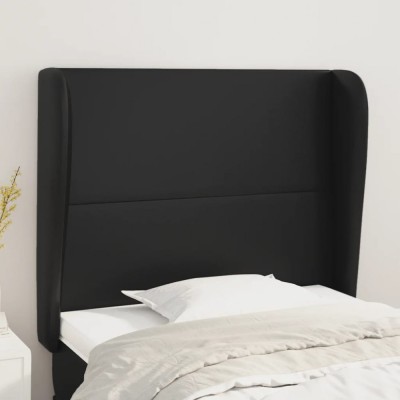 vidaXL Tăblie de pat cu aripioare, negru, 83x23x118/128 cm, piele eco foto