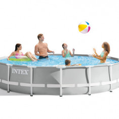 Set piscina cu cadru metal Intex, pompa, scara, covor protectie si prelata