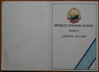 Legitimatie Medalia Meritul Militar clasa a II - a , 1952 foto