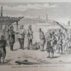 Litografie veche predarea armatei turcesti. Razboiul Ruso-Turc (1877-1878)