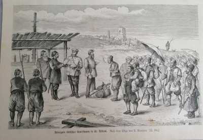 Litografie veche predarea armatei turcesti. Razboiul Ruso-Turc (1877-1878) foto