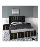 Pat Tapitat Mexic Negru + Saltea 20cm Grosime + Noptiere Tapitate 180x200cm