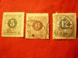 3 Timbre Suedia 1872 - Uzuale cifra : 5 ,6 si 12 ore , stampilat