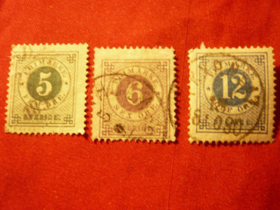 3 Timbre Suedia 1872 - Uzuale cifra : 5 ,6 si 12 ore , stampilat foto