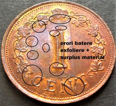 Moneda exotica 1 CENT - MALTA, anul 1977 *cod 2915 = A.UNC + ERORI BATERE! foto