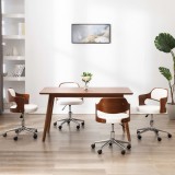 Scaune pivotante, 4 buc. alb, lemn curbat &amp; piele ecologică