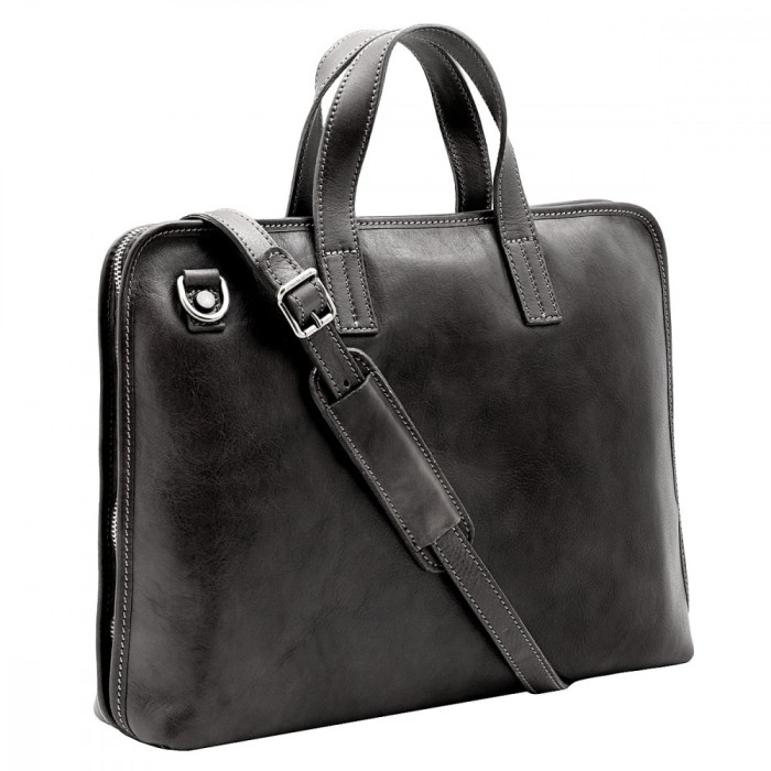 Geanta portlaptop din piele naturala vachetta, neagra, S4453