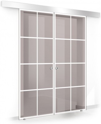 Usa culisanta Boss &amp;reg; Duo model Residence alb, 60+60x215 cm, sticla bronz securizata, glisanta in ambele directii foto