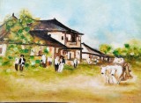 Tablou Han la drum semnat Cimpoesu dupa Grigorescu., Peisaje, Ulei, Realism