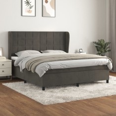 Gossi pat box spring cu saltea, gri inchis, 180x200 cm, catifea