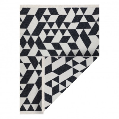 Covor TWIN 22992 geometric, bumbac, cu două fețe, Franjuri ecologice - negru / crem, 60x90 cm foto