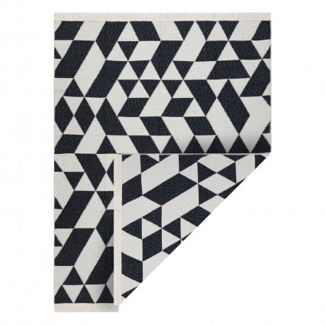Covor TWIN 22992 geometric, bumbac, cu două fețe, Franjuri ecologice - negru / crem, 60x90 cm