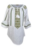 Bluza dama tip ie 024, alb crystal/verde , marimea L, Casual, Bumbac