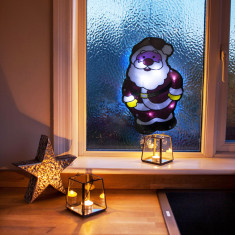 Decor fereastra LED PVC – Moș Crăciun – 27 x 17 cm – 3 x AAA