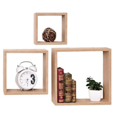 Set 3 rafturi cub din MDF, culoare bej, sistem montaj ascuns, 23x23 cm, 18x18 cm, 12.7x12.7 cm foto