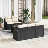 Set de Canapele de Grădină , 6 Piese cu Perne Negre din Rattan Poly