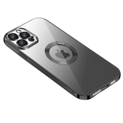 Husa Luxury MagSafe compatibila cu iPhone 15 Plus, Full protection, Margini colorate, Negru foto