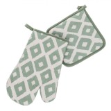 Set Mănușă și șervet Bucătărie, Model Romburi, Verde Mentă, 2 Bucăți, Oem