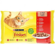 Friskies hrană pentru pisici la plic - pui, vită, miel și rață în sos 4 x 85 g